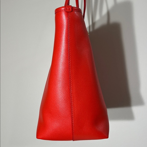 Coach Red Leather City Tote Bag Zip Top - Picture 6 of 11